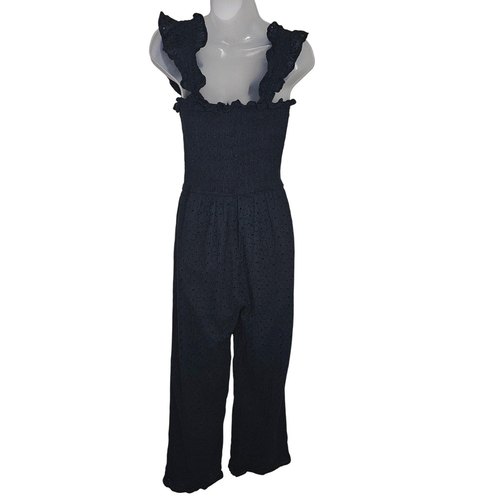 Lulus Navy Blue‎ Eyelet Lace Wide-Leg Jumpsuit Sz M - Picture 6 of 7
